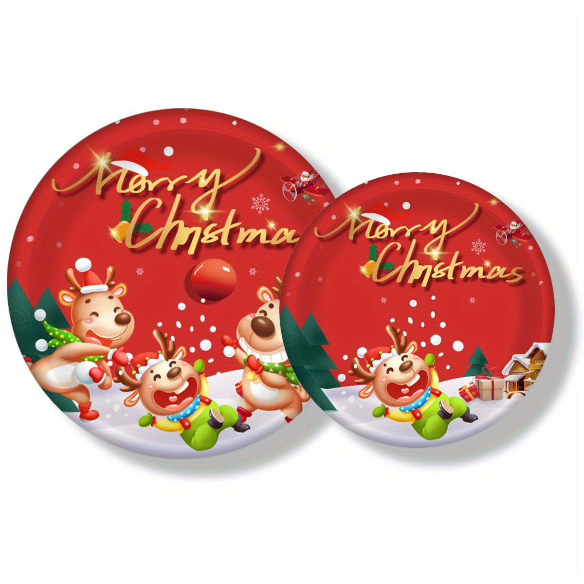 30-Piece Christmas Party Supplies Set with Reindeer Paper Plates and Cups