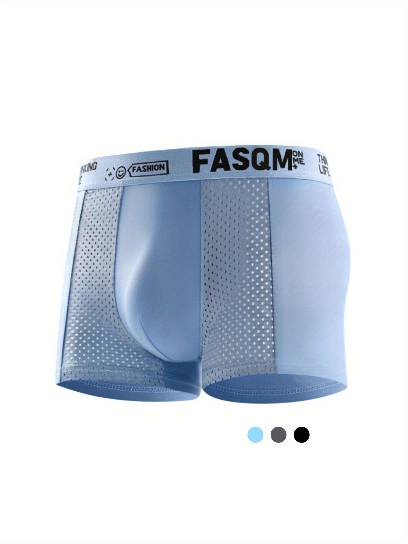 Plus Size Men's Breathable Mesh Boxer Briefs with Stretchy Fabric in Green Sky Blue Black or Gray