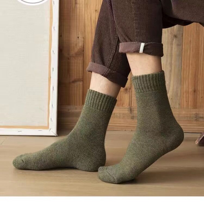 Men's Thick Warm Crew Socks Solid Color Polyester Blend for Fall Winter Set of 4