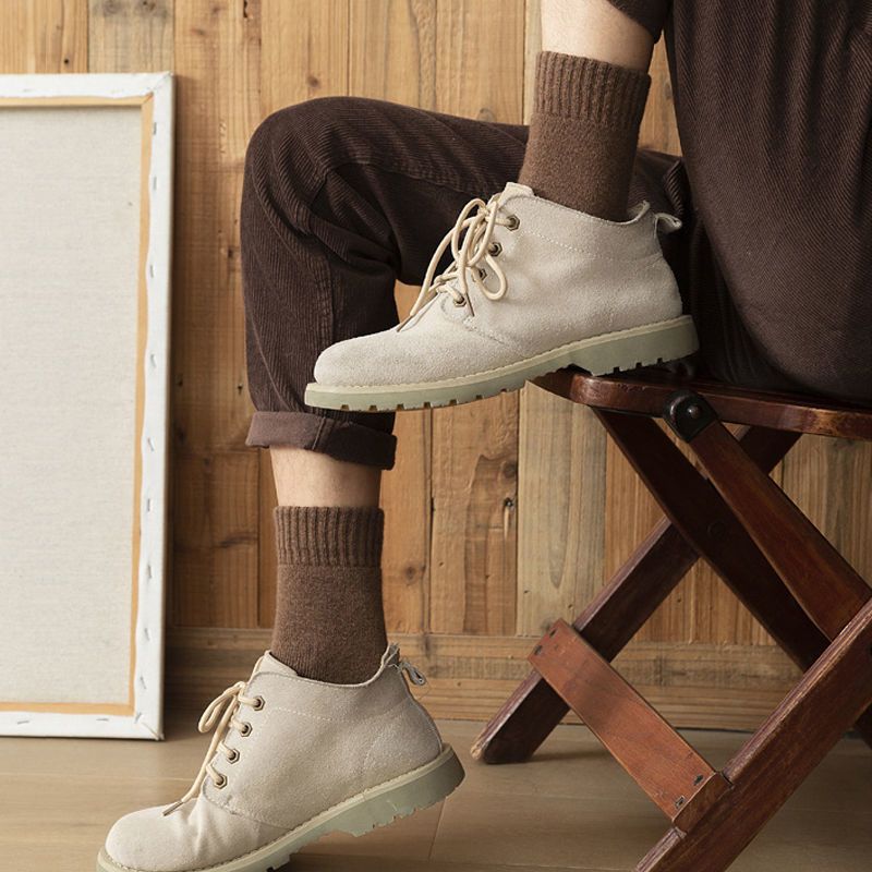 Men's Thick Warm Crew Socks Solid Color Polyester Blend for Fall Winter Set of 4