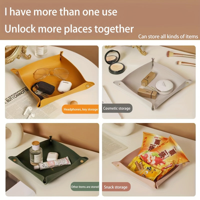 European Leather Desk Organizer for Keys Jewelry and Cosmetics Elegant Home Storage Tray