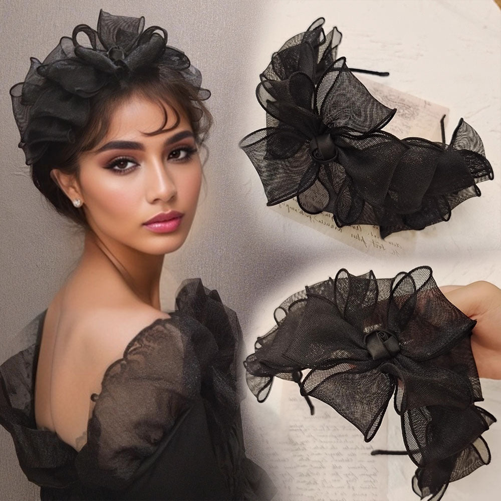 Women’s Mesh Hairband with Bow and Floral Design for Parties and Daily Wear