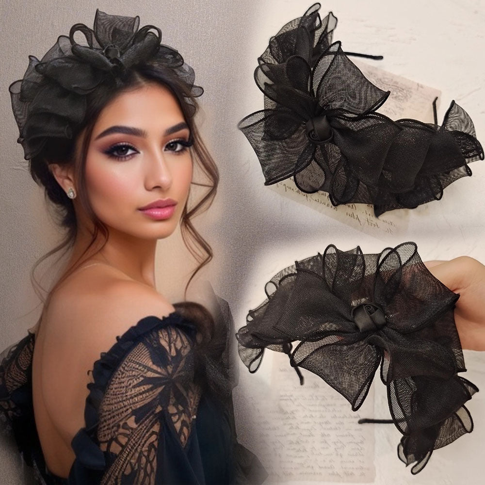 Women’s Mesh Hairband with Bow and Floral Design for Parties and Daily Wear