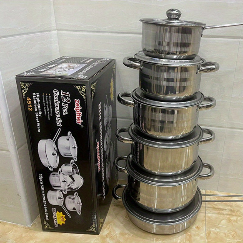 Stainless Steel Cookware Set 12 Pieces for Home and Restaurant Use Durable