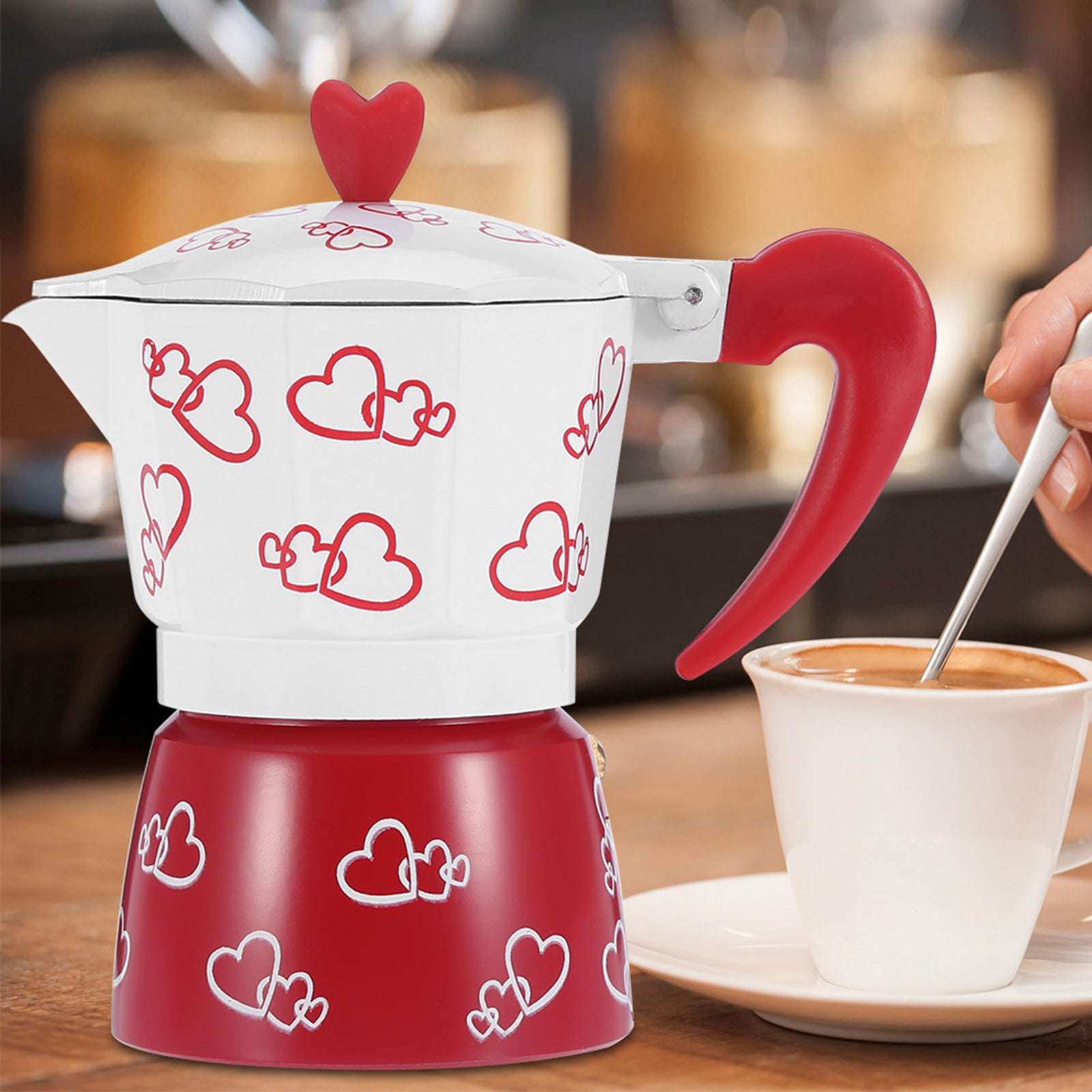 Heart-Shaped Espresso Maker Monochrome Metal Coffee Pot for Gas Electric Stoves