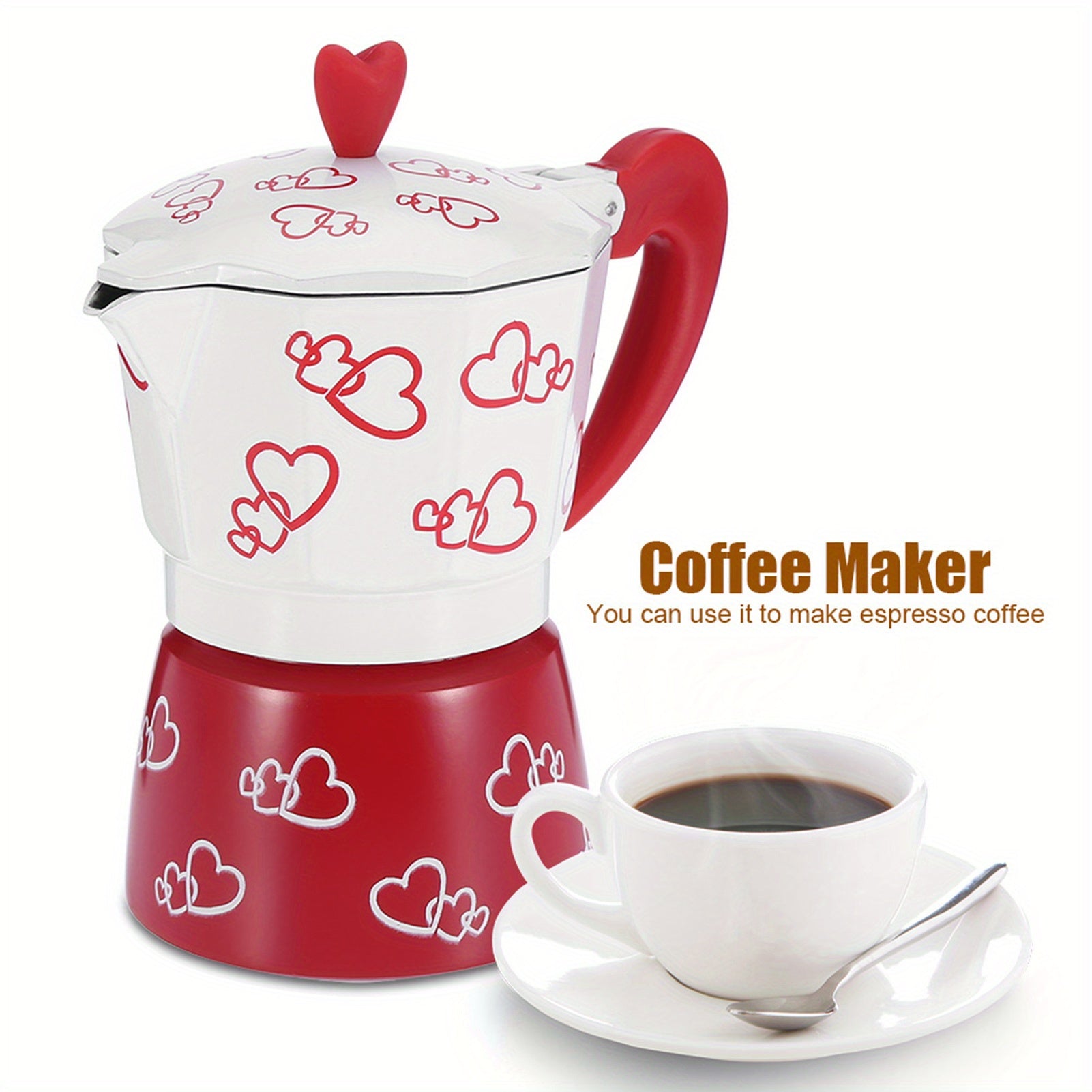 Heart-Shaped Espresso Maker Monochrome Metal Coffee Pot for Gas Electric Stoves