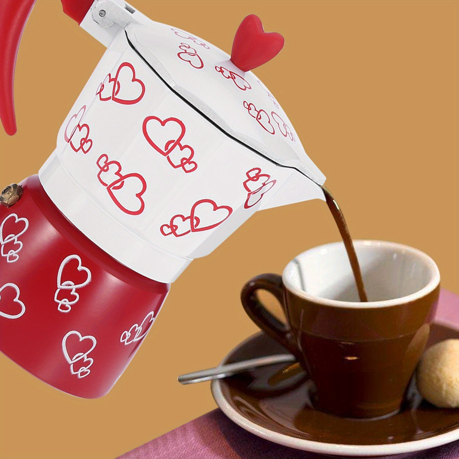 Heart-Shaped Espresso Maker Monochrome Metal Coffee Pot for Gas Electric Stoves