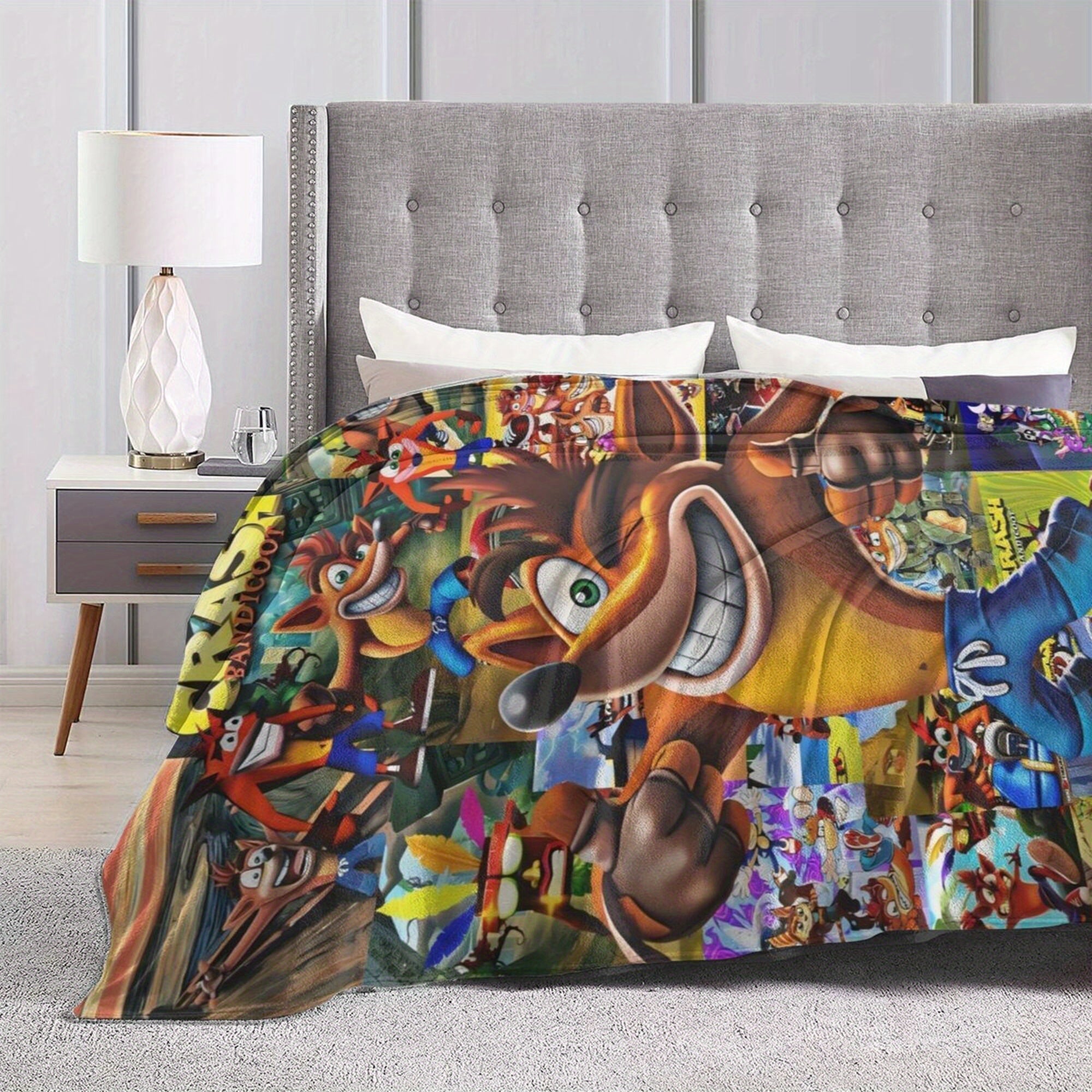 Anime Crash Bandicoot Flannel Throw Blanket Soft Warm Lightweight Polyester Non-Woven Fabric