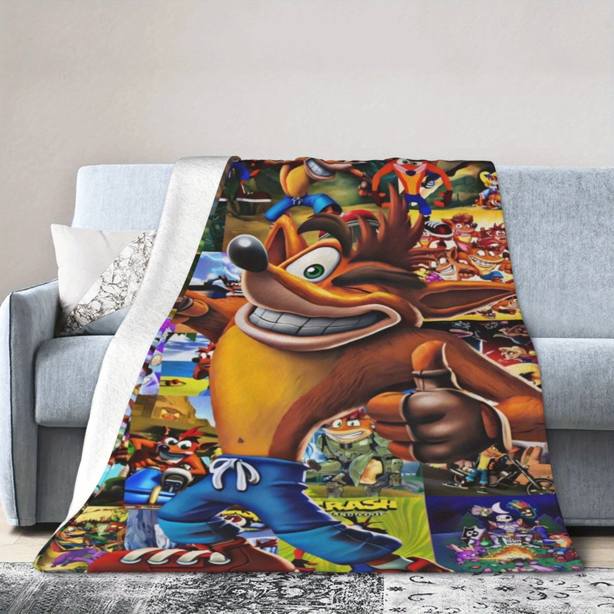 Anime Crash Bandicoot Flannel Throw Blanket Soft Warm Lightweight Polyester Non-Woven Fabric