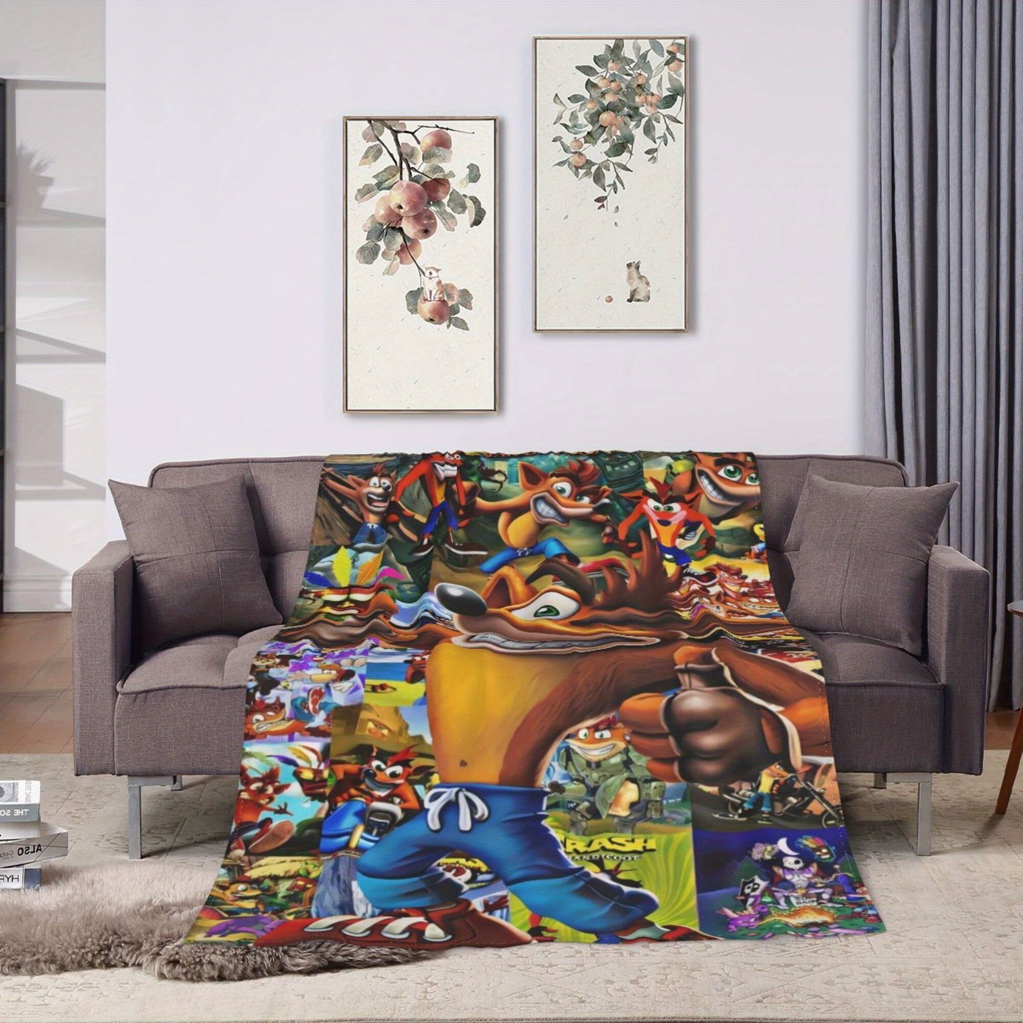 Anime Crash Bandicoot Flannel Throw Blanket Soft Warm Lightweight Polyester Non-Woven Fabric