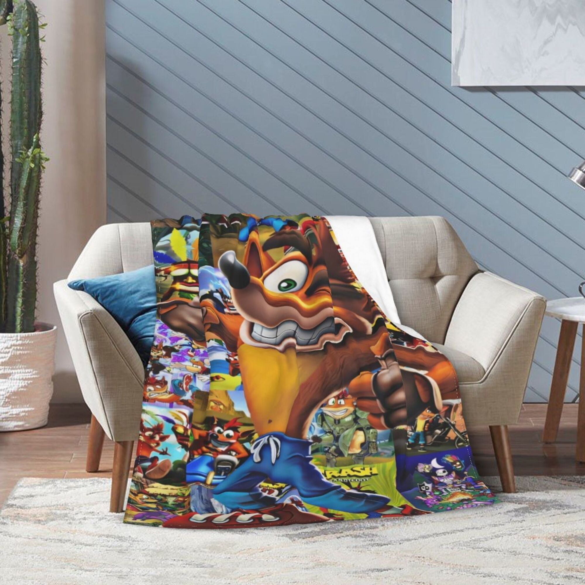 Anime Crash Bandicoot Flannel Throw Blanket Soft Warm Lightweight Polyester Non-Woven Fabric