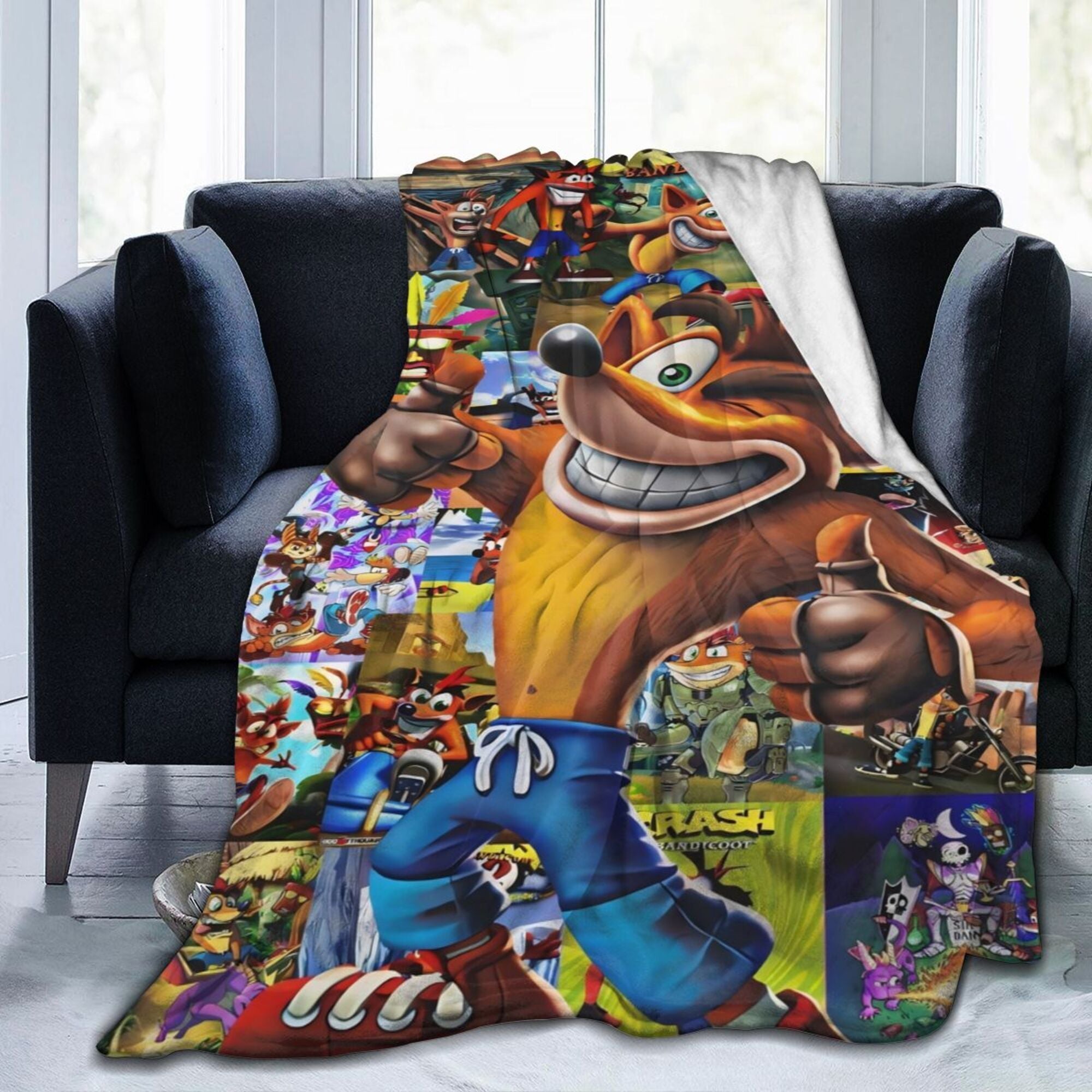Anime Crash Bandicoot Flannel Throw Blanket Soft Warm Lightweight Polyester Non-Woven Fabric