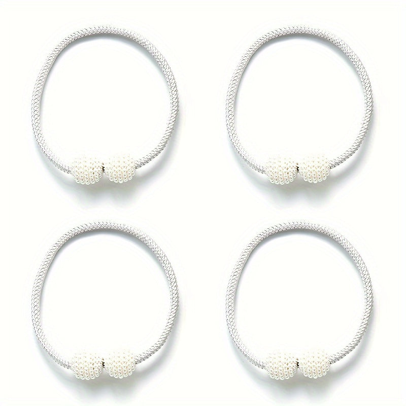 Set of 4 Magnetic Curtain Tiebacks with Pearl Ball and Polyester Rope for Bedroom and Living Room