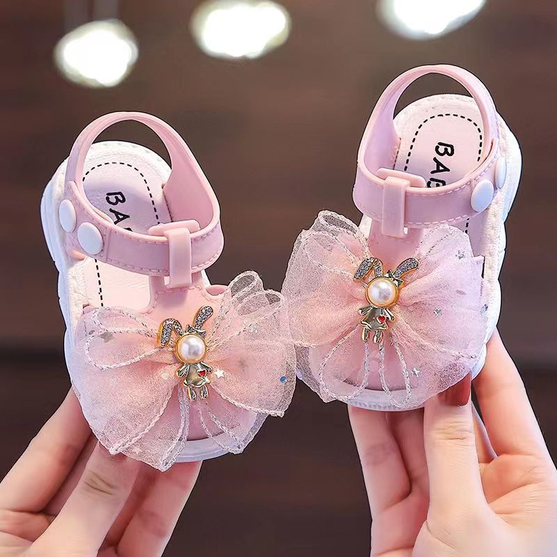 Girls' Summer Breathable Hollow-Out Princess Sandals with Cartoon and Floral Patterns