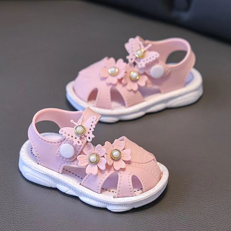 Baby Girls Summer Sandals Closed Toe Non-Slip Soft Sole Buckle Toddler Shoes