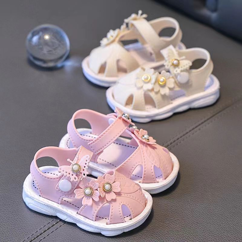 Baby Girls Summer Sandals Closed Toe Non-Slip Soft Sole Buckle Toddler Shoes