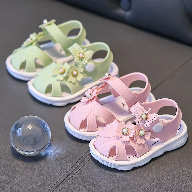 Baby Girls Summer Sandals Closed Toe Non-Slip Soft Sole Buckle Toddler Shoes