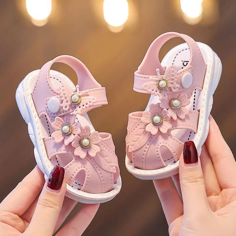 Baby Girls Summer Sandals Closed Toe Non-Slip Soft Sole Buckle Toddler Shoes