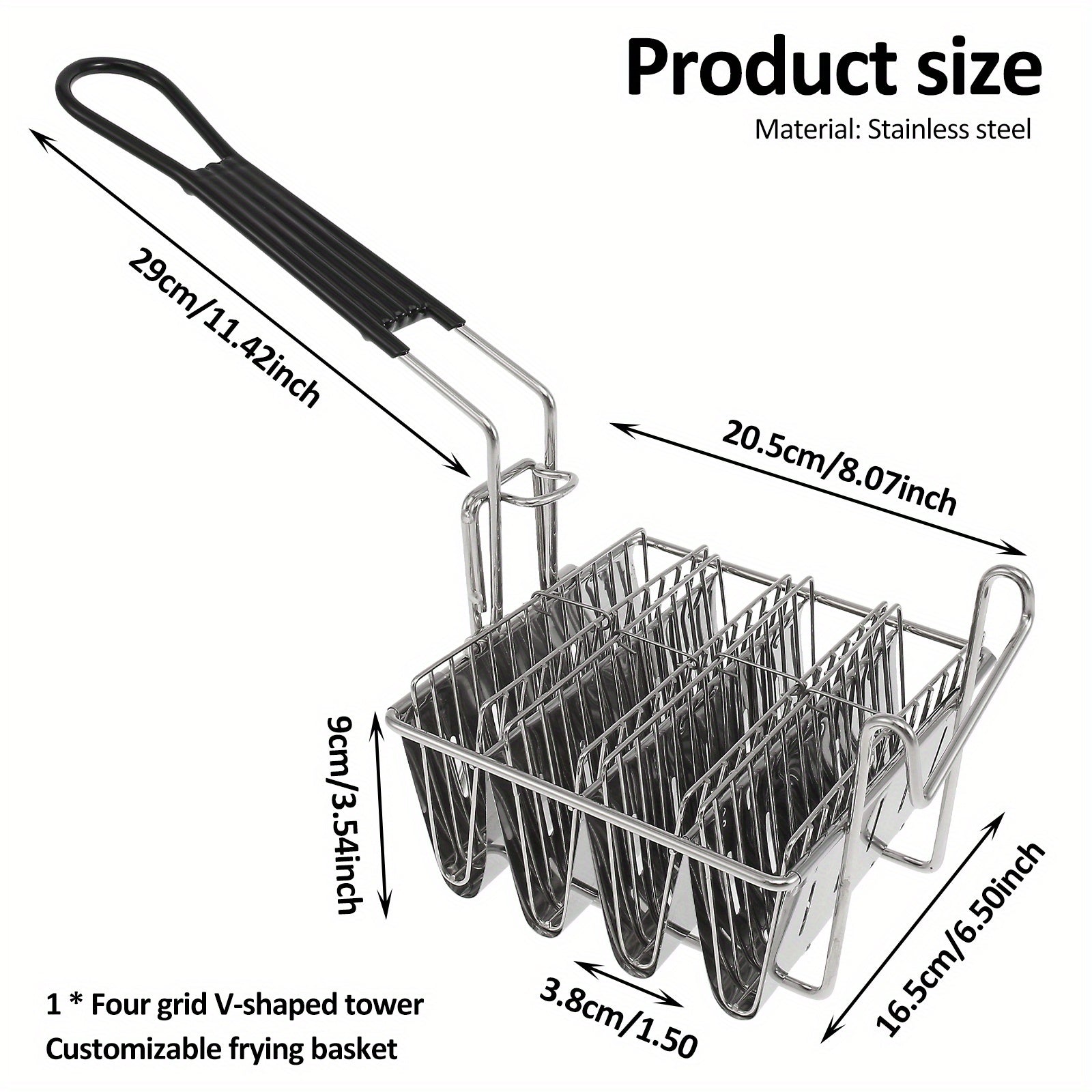 Stainless Steel Taco Fryer Basket with Detachable Rubber Handle Dishwasher Safe