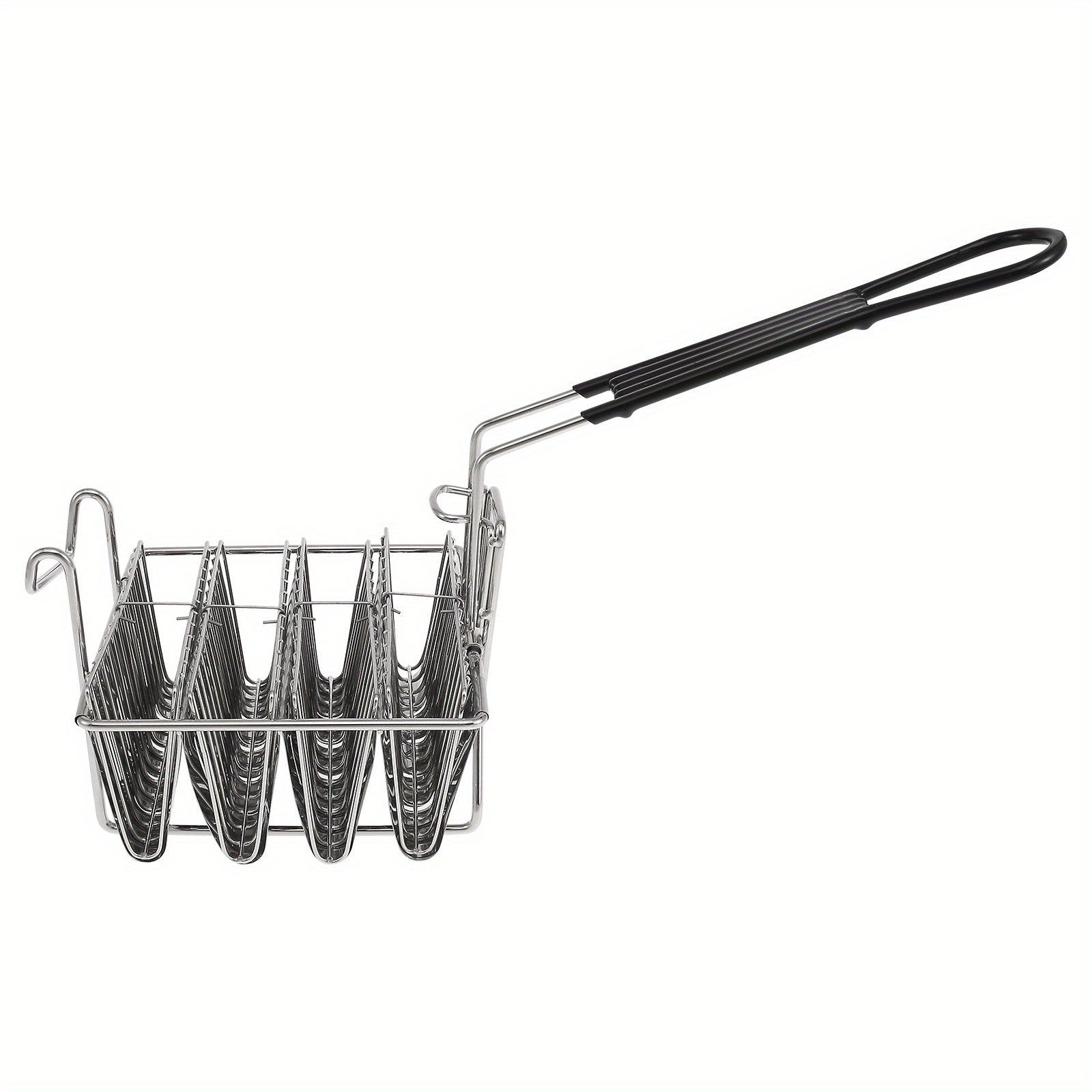 Stainless Steel Taco Fryer Basket with Detachable Rubber Handle Dishwasher Safe