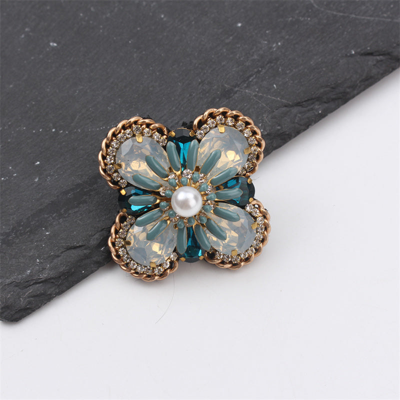 Vintage-Inspired Bohemian Floral Enamel Brooch Pin for Women with Gemstone Accents