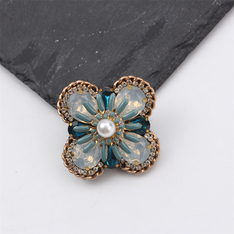 Vintage-Inspired Bohemian Floral Enamel Brooch Pin for Women with Gemstone Accents