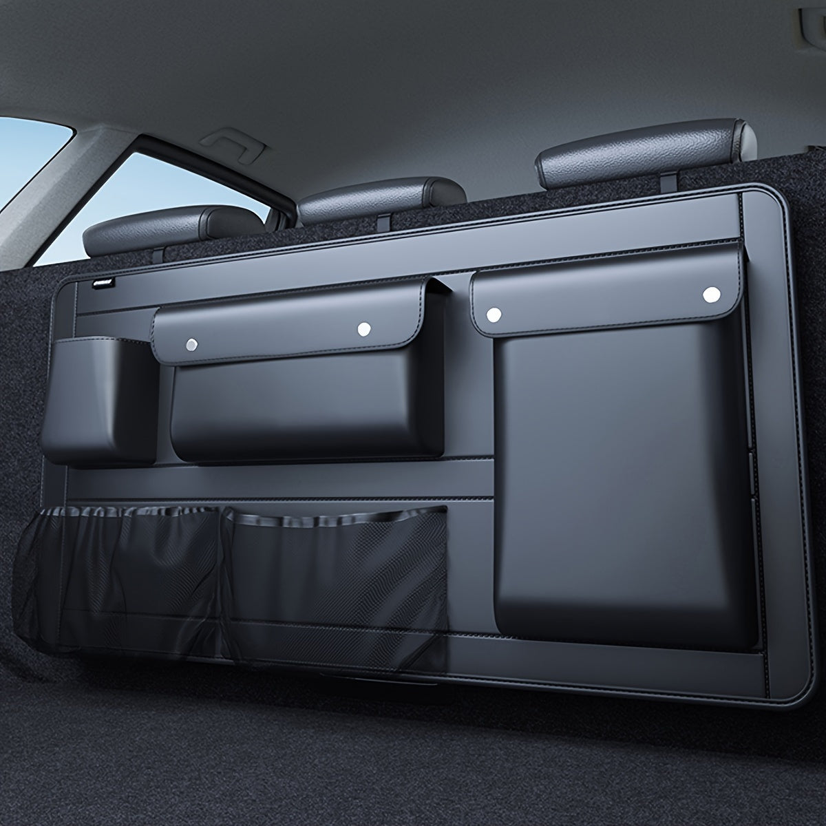Складная сумка-органайзер для багажника автомобиля с PU-кожей и многокомпонентным хранением