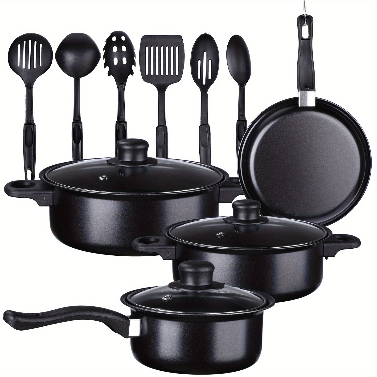 13-Piece Cast Iron Nonstick Cookware Set with Lids for Induction Stovetops
