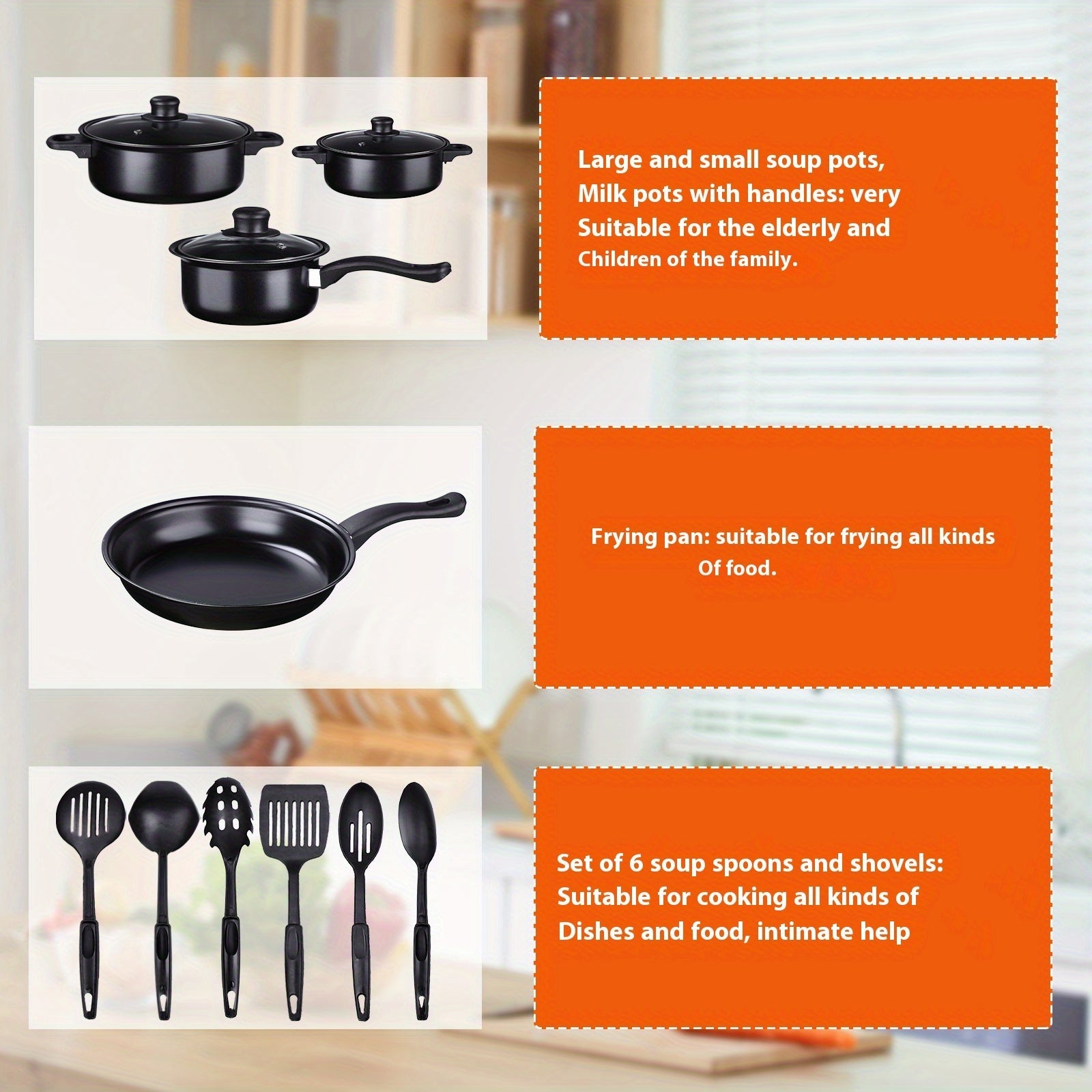 13-Piece Cast Iron Nonstick Cookware Set with Lids for Induction Stovetops