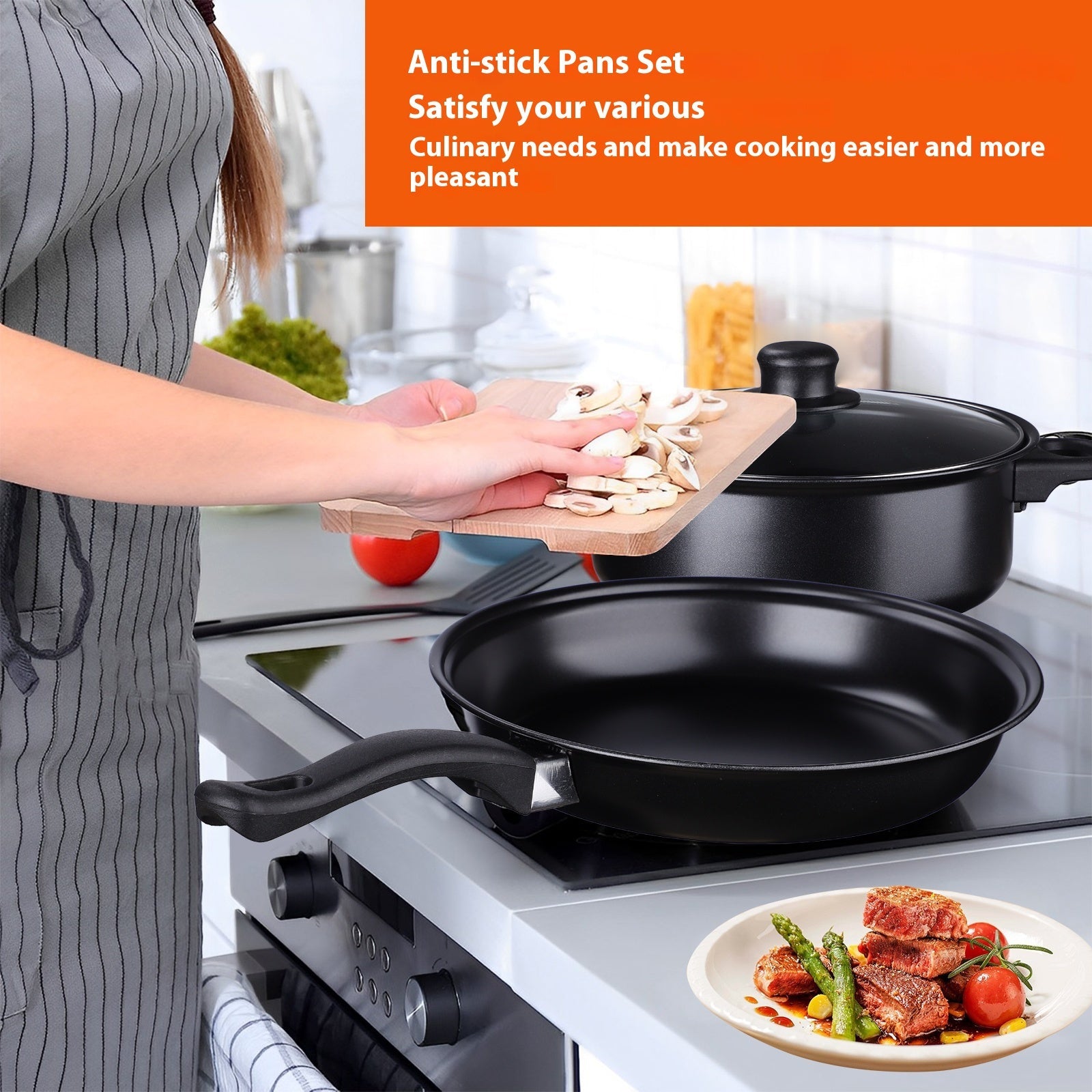 13-Piece Cast Iron Nonstick Cookware Set with Lids for Induction Stovetops