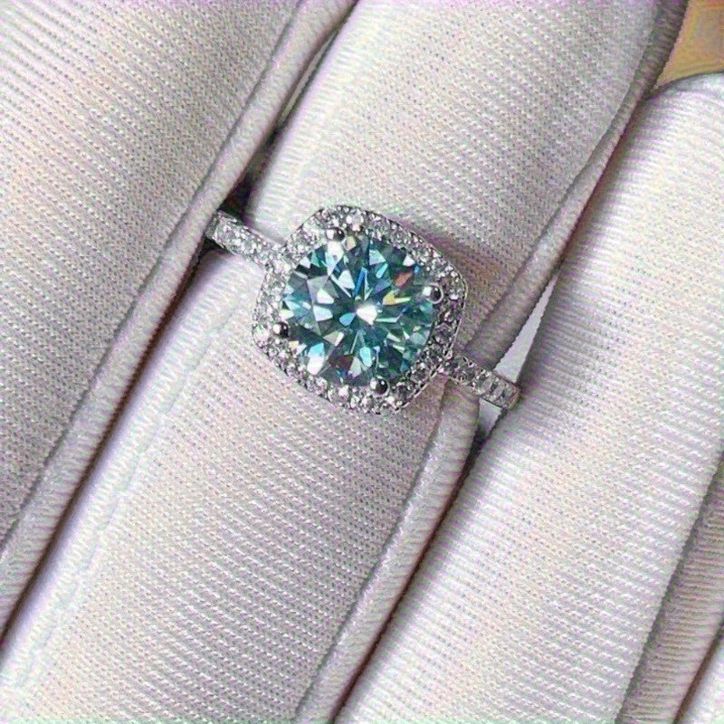 Anillo de moissanita azul-verde 1/2/3ct vintage de plata de ley para bodas y cumpleaños