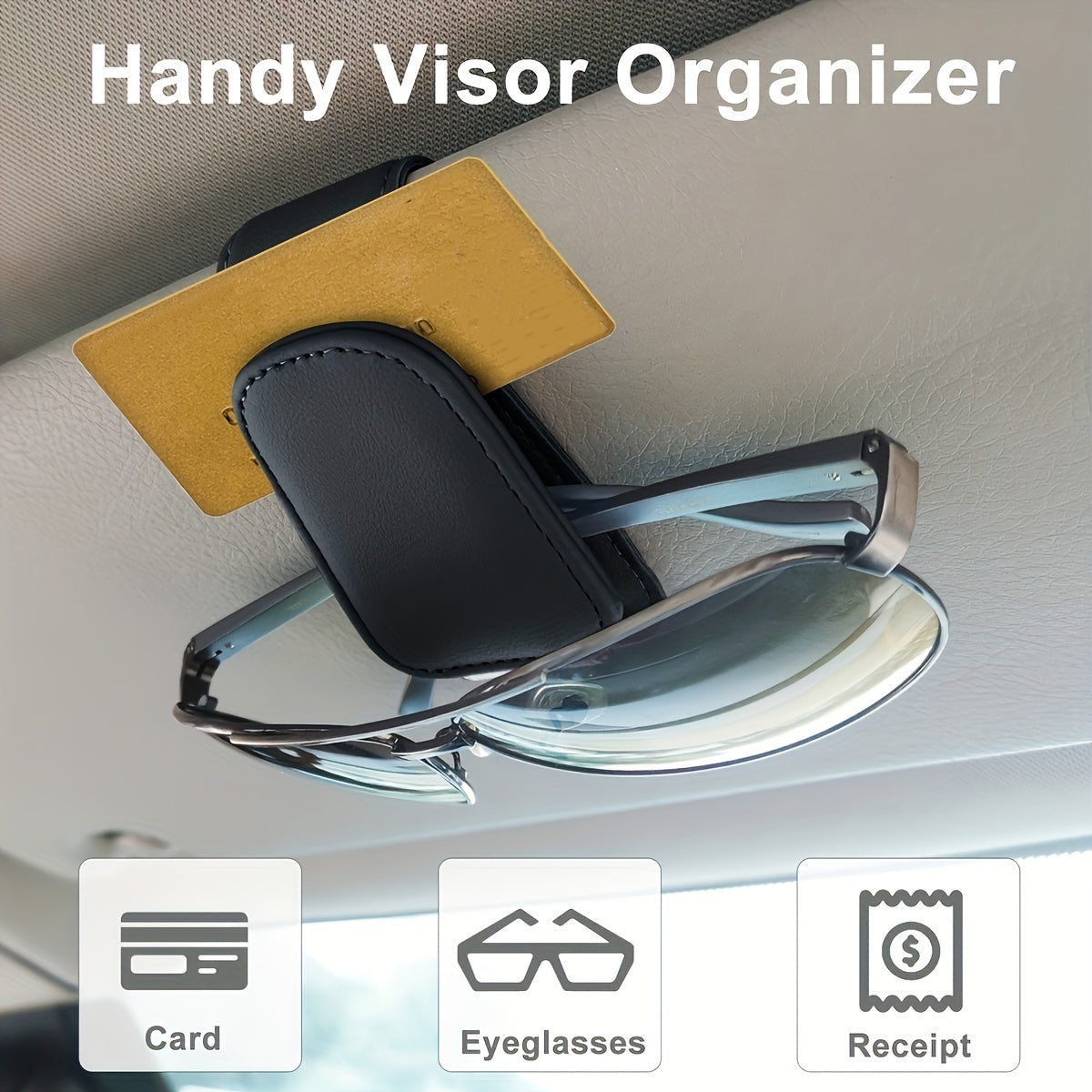 Car Visor Glasses Holder Leather Magnetic Clip Ticket Card Organizer