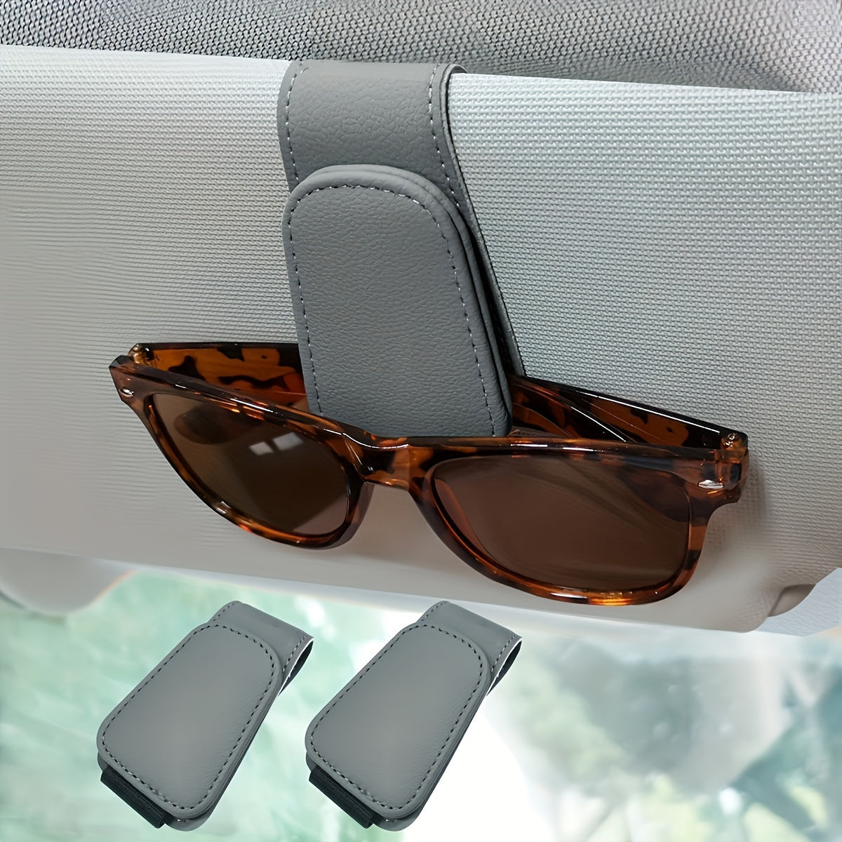 Car Visor Glasses Holder Leather Magnetic Clip Ticket Card Organizer