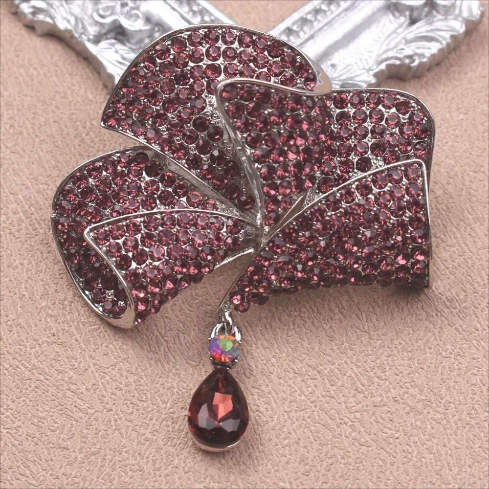 Rhinestone Floral Brooch for Jackets and Blazers Elegant Bow Tie Design