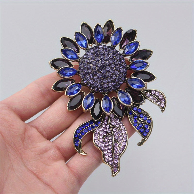 Luxury Sunflower Brooch for Women Rhinestones Enamel Autumn Winter Coat Pin