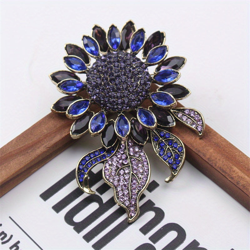 Luxury Sunflower Brooch for Women Rhinestones Enamel Autumn Winter Coat Pin