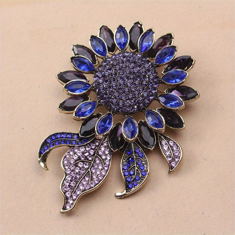 Luxury Sunflower Brooch for Women Rhinestones Enamel Autumn Winter Coat Pin