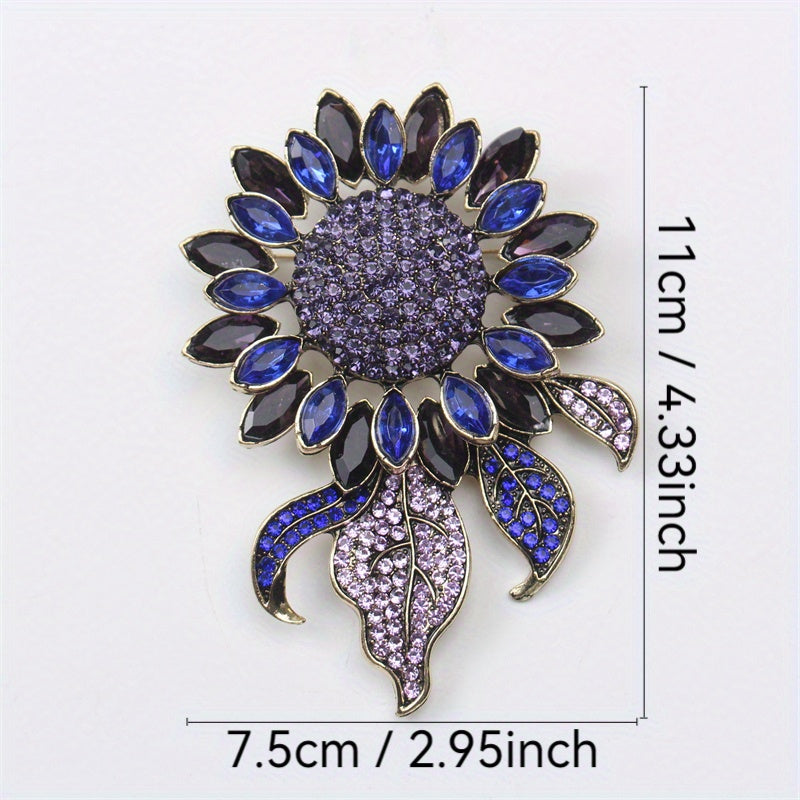 Luxury Sunflower Brooch for Women Rhinestones Enamel Autumn Winter Coat Pin