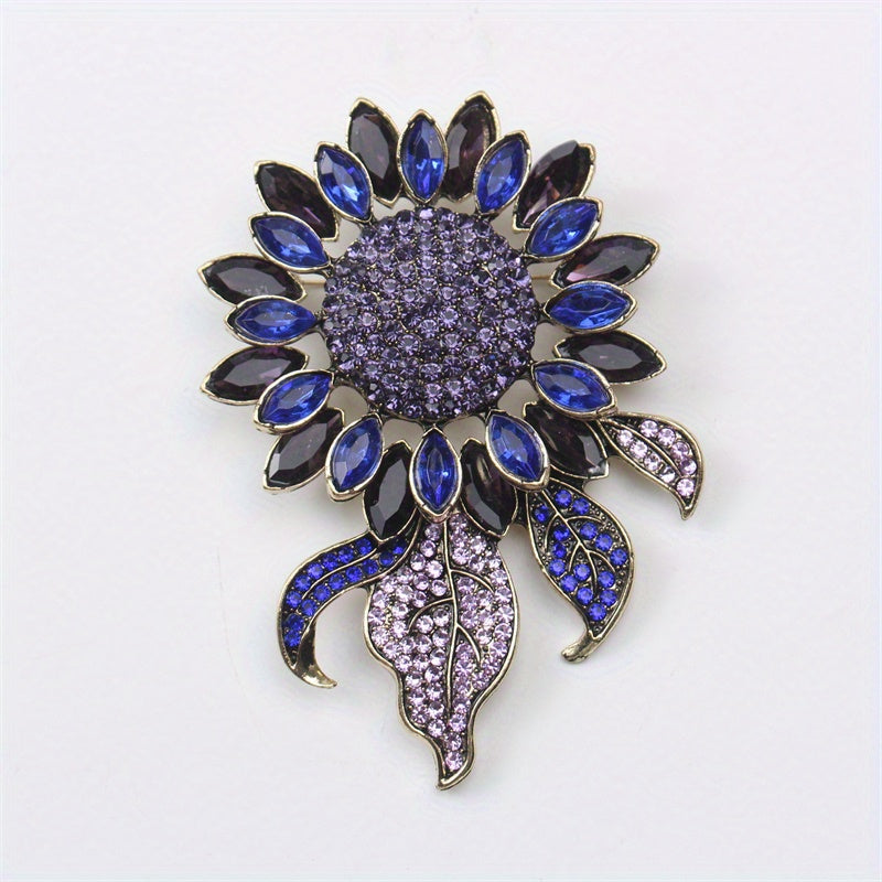 Luxury Sunflower Brooch for Women Rhinestones Enamel Autumn Winter Coat Pin