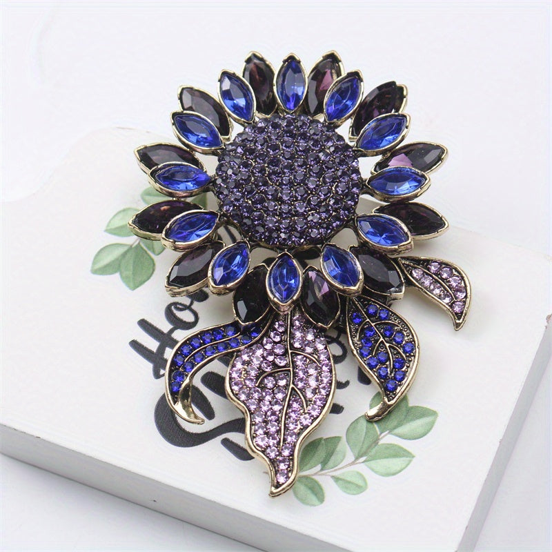 Luxury Sunflower Brooch for Women Rhinestones Enamel Autumn Winter Coat Pin
