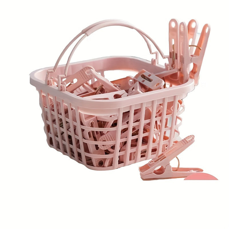 Juego de 30 pinzas de ropa de plástico a prueba de viento con cesta de almacenamiento para colgar la ropa