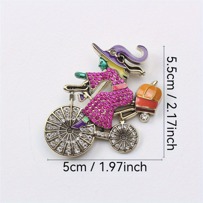 Vintage Witch Brooch rhinestones va porloq dizayni bilan Halloween uchun