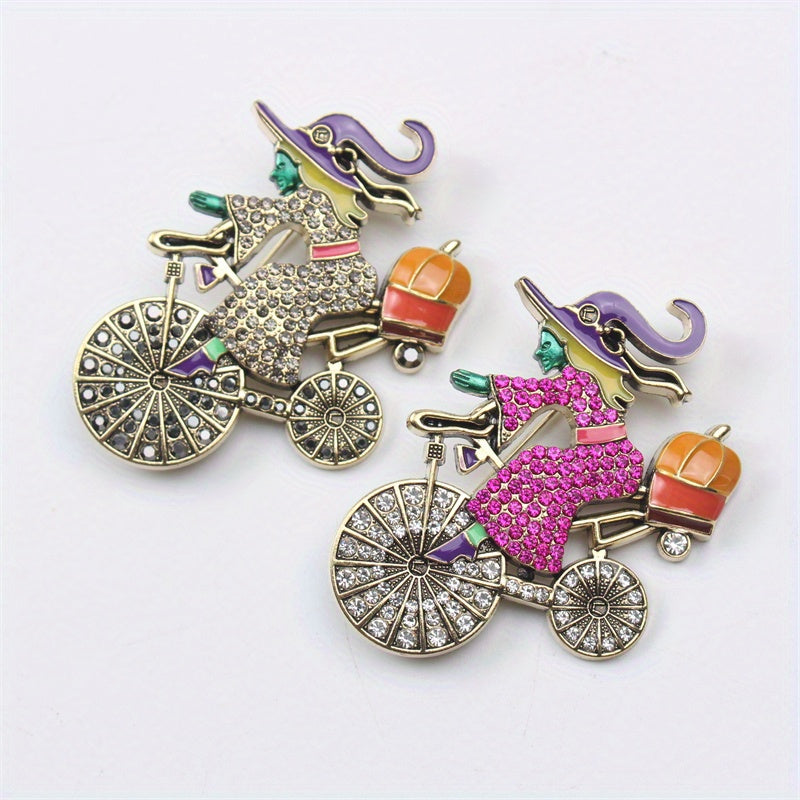Vintage Witch Brooch rhinestones va porloq dizayni bilan Halloween uchun