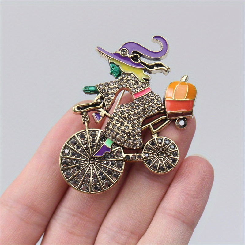 Vintage Witch Brooch rhinestones va porloq dizayni bilan Halloween uchun
