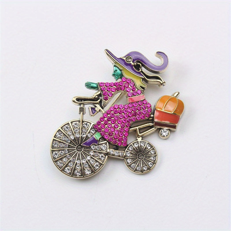 Vintage Witch Brooch rhinestones va porloq dizayni bilan Halloween uchun