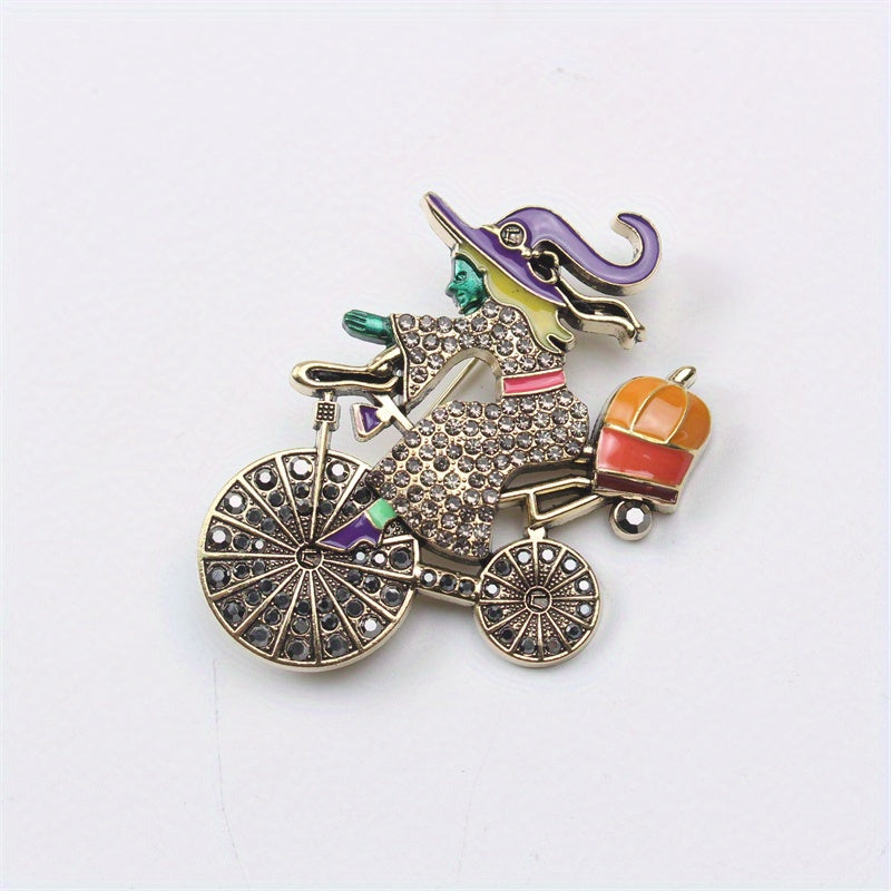 Vintage Witch Brooch rhinestones va porloq dizayni bilan Halloween uchun
