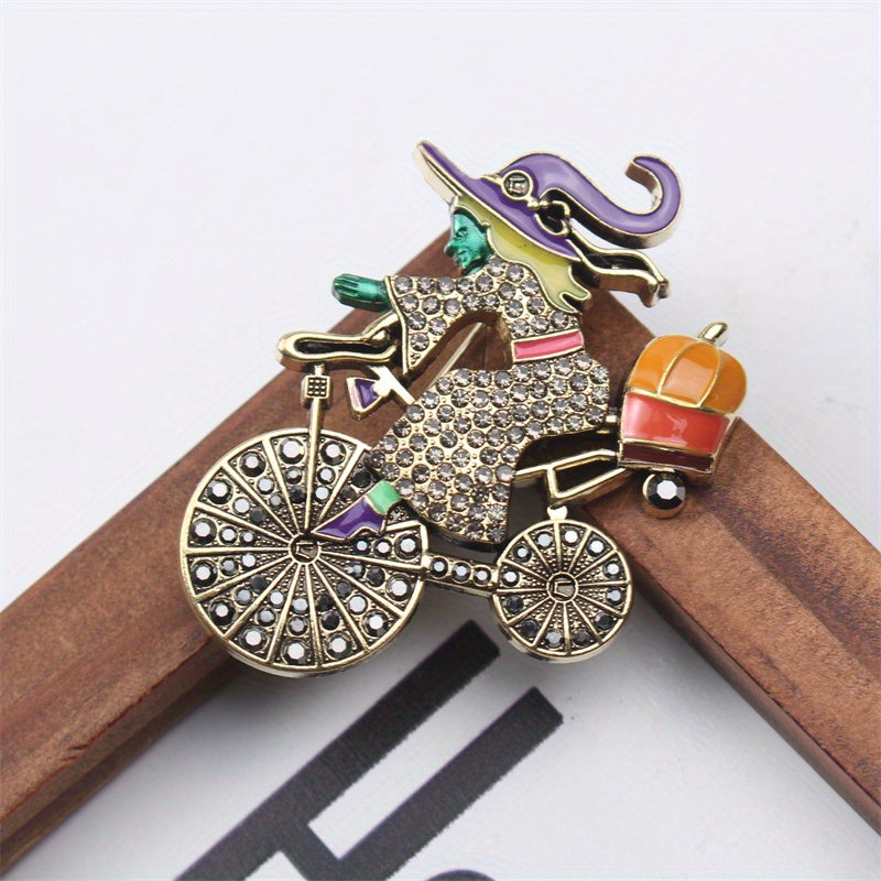 Vintage Witch Brooch rhinestones va porloq dizayni bilan Halloween uchun