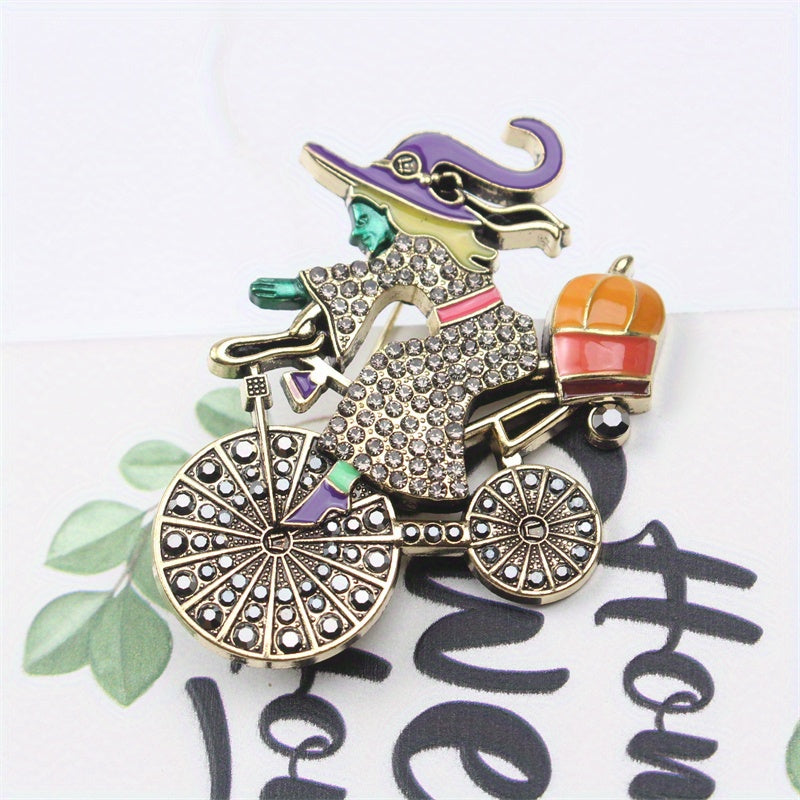 Vintage Witch Brooch rhinestones va porloq dizayni bilan Halloween uchun