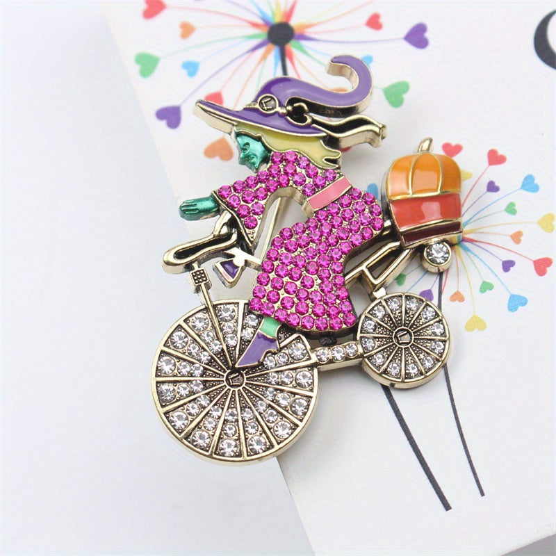 Vintage Witch Brooch with Rhinestones and Sparkly Design for Halloween