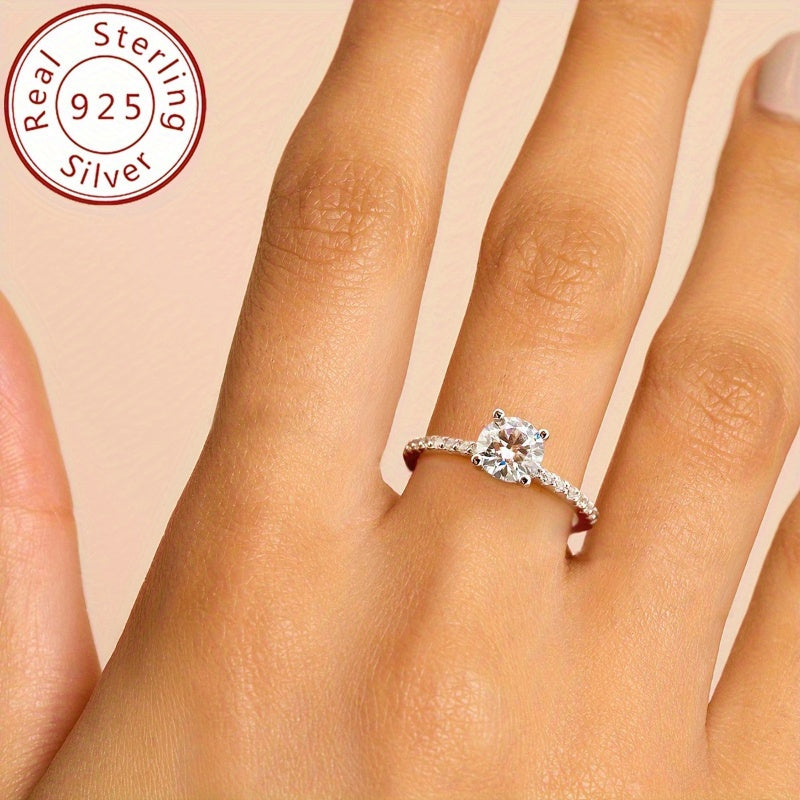 Sterling Silver Moissanite Engagement Ring 18K Gold Plated Wedding Jewelry